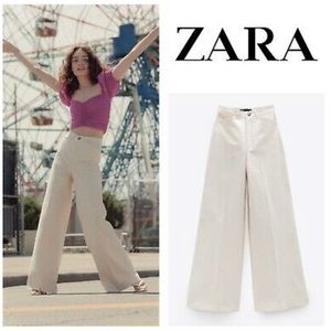 Zara high waisted wide leg white pants